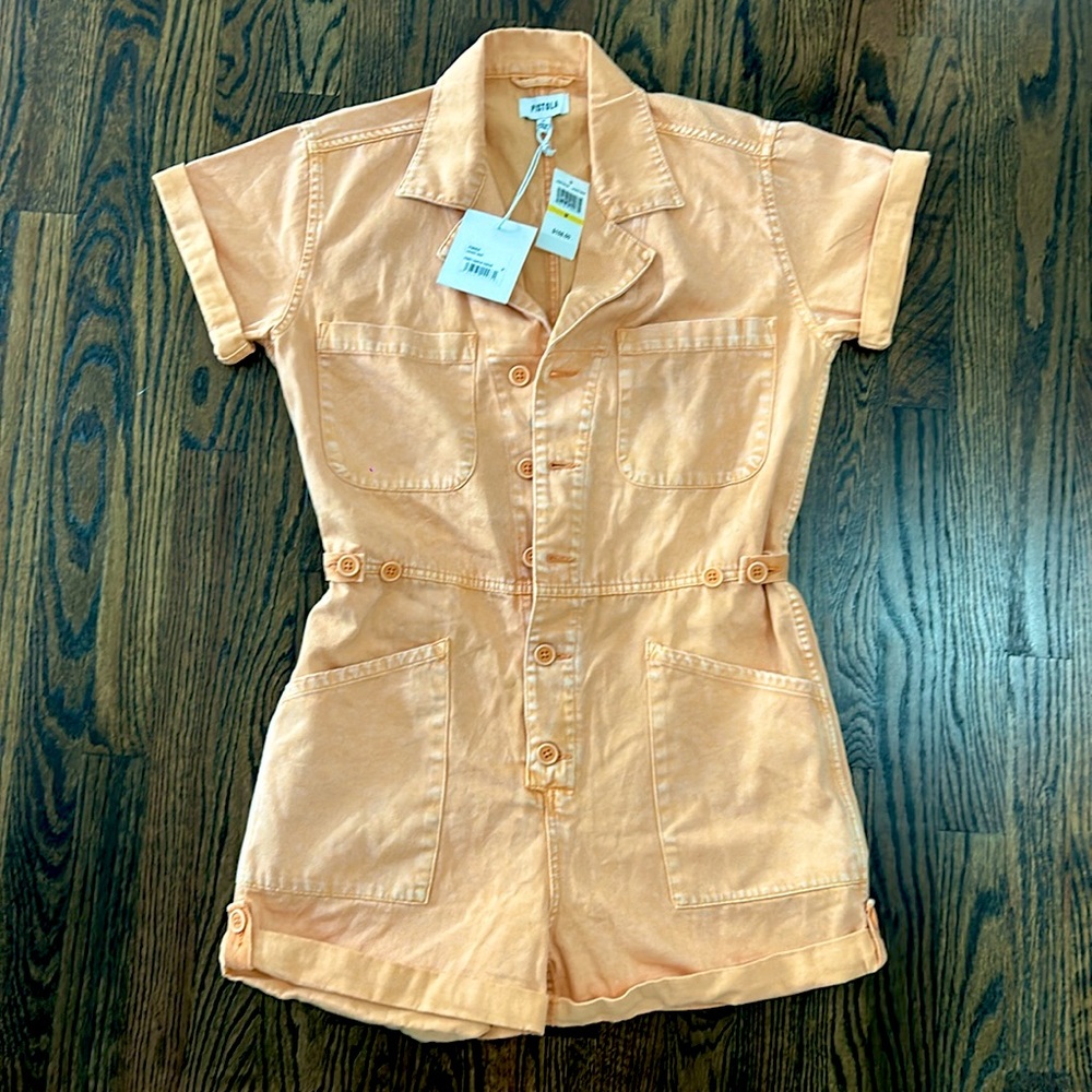 Pistola Denim Short Sleeve Romper Light Orange Size Medium